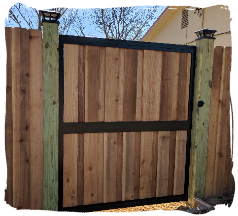 Board on Board Cedar Fence with Aluminum Gate Frame